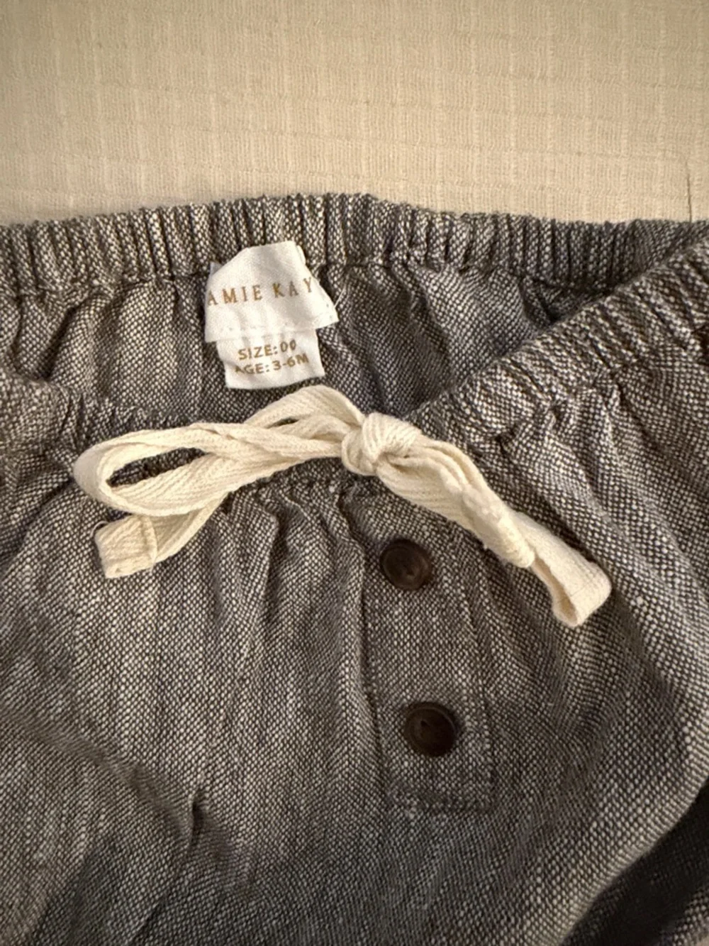 Jamie Kay Gray Linen-Look Baby Bloomers with Drawstring